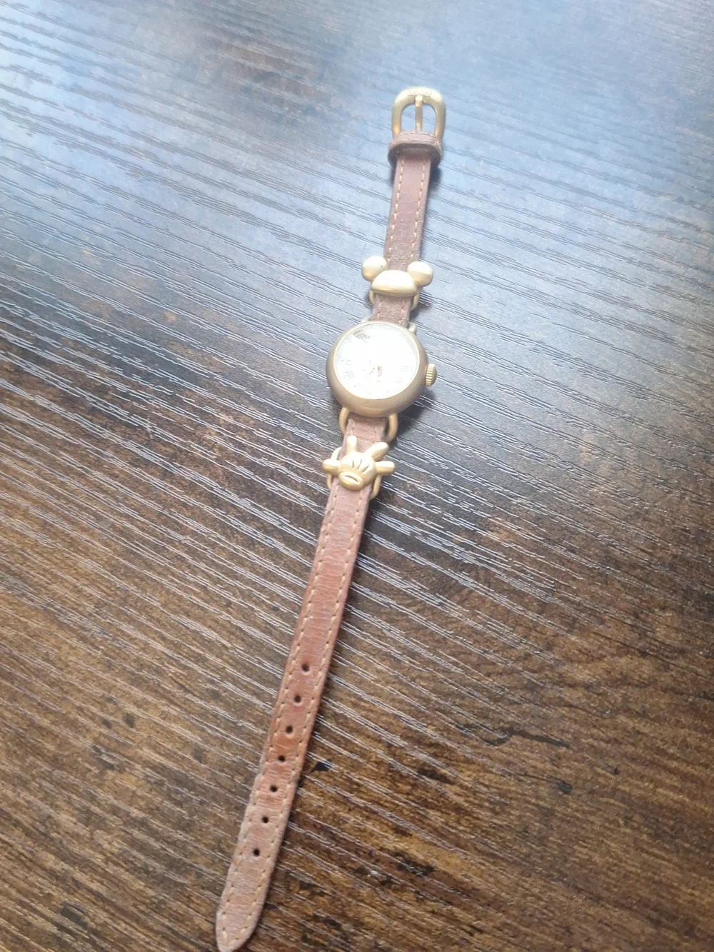Disney Brown and Gold Mickey Mouse Leather Strap Watch Requires Battery